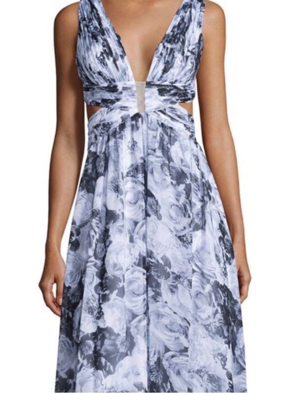 Aidan Mattox Black & White Floral Cutout Maxi Dress US 6